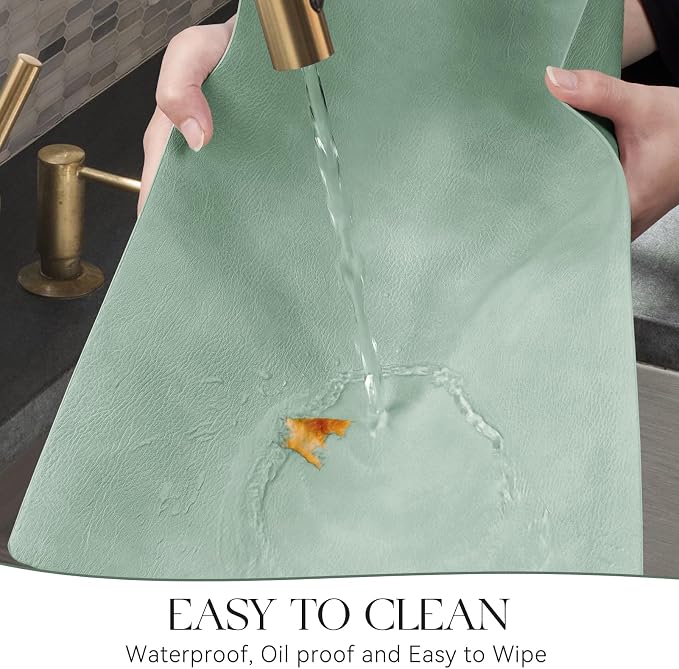 MOSAYT Vinyl Placemats Set of 8-12 X 17 Inch - Faux Leather 100% Waterproof Oil-Proof Wipeable PU Place Mats, Heat Resistant Reversible Table Mats for Kitchen, Dining, Outdoor, Green - Image 4