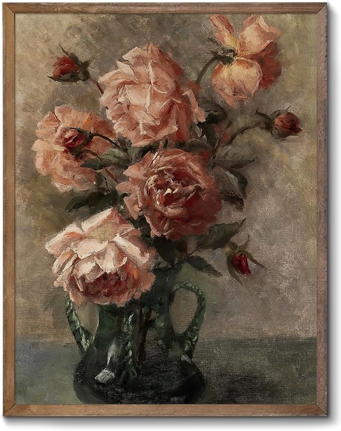 Wall Art Vintage, Retro Moody Floral Bathroom Canvas Painting Farmhouse Decor, Black Dark Classical Flower Still Life Prints, Canvas Wall Art for Bedroom, Living Room, Gallery, Vintage Wall Decor 8x10 No Frame by XOCUUI