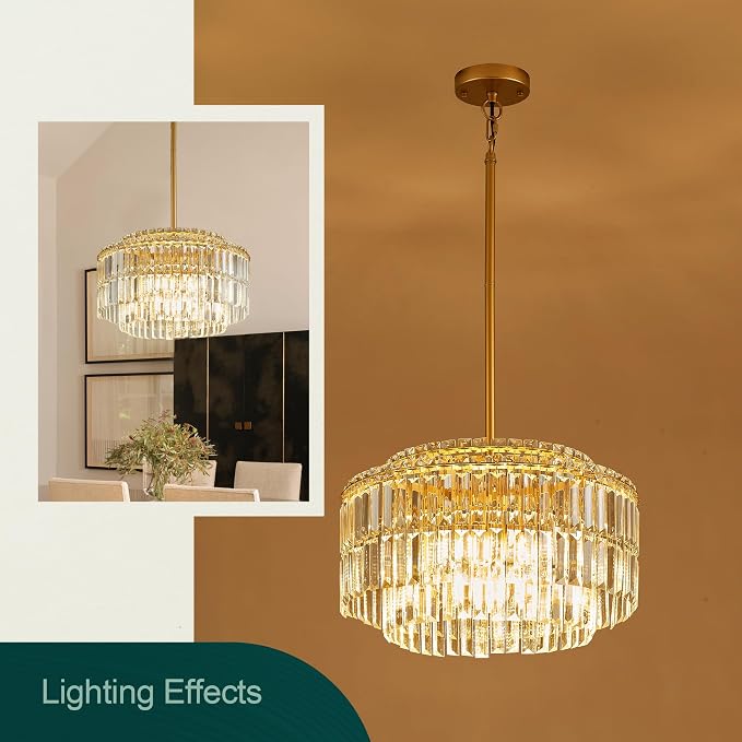 Modern 17.6“ Gold Crystal Chandelier Ceiling Light Fixtures for Dining Room Luxury Glam 8-Light Crystal Chandeliers Lighting for Bedroom Entryway Hallway Living Room Kitchen Island Foyer - Image 8