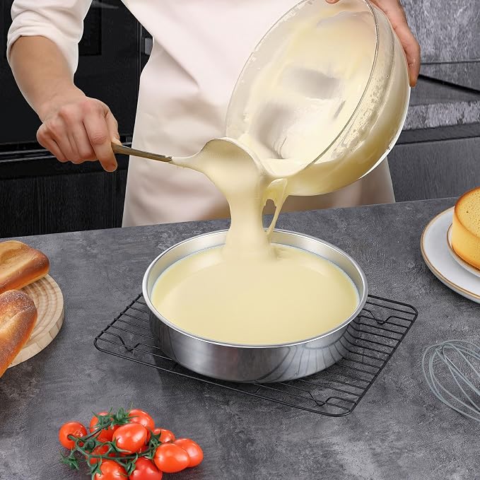 LIANYU 9 Inch Round Cake Pan Set of 2, Stainless Steel Layer Pan for Baking | Metal Round Baking Tin Pan Mold, Deep Bakeware for Wedding Birthday Cake, Mirror Polished, Dishwasher Safe - Image 3
