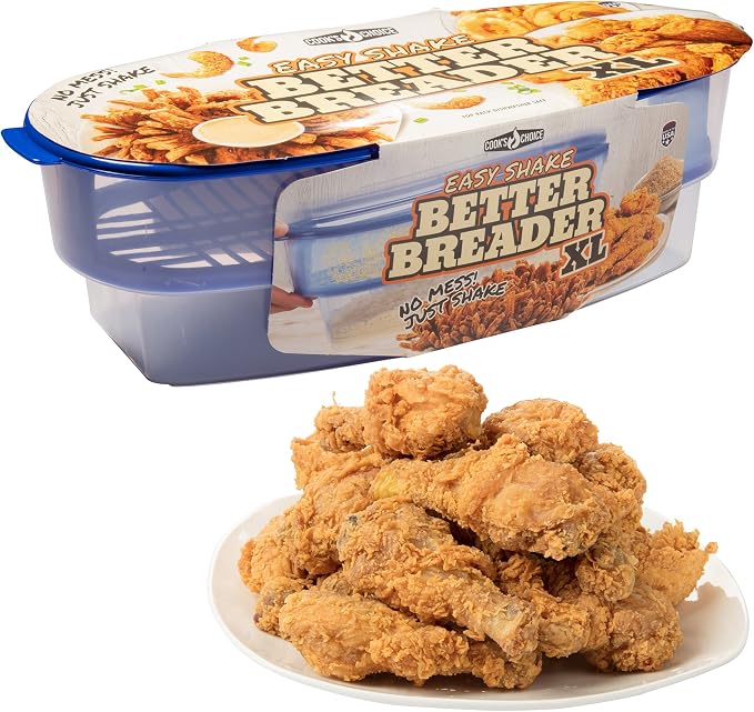 COOK'S CHOICE XL Original Better Breader Bowl 16" Mess-Free Breading Tray | Shake & Coat Batter Bowl w Lid for Chicken, Fish, & Vegetables, Great for Fish Fry, Tenders, Wings-Easy Cleanup & Made in USA by CooksChoice