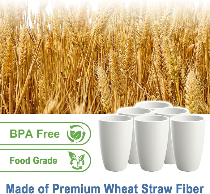 Drinking Glasses 20 OZ, Wheat Straw Cups Set of 6 | Alternatives to Plastic Cups Reusable, Large Water Cups, Dishwasher & Microwave Safe Cup Sets for Kitchen, Party, Camping - White - Image 3