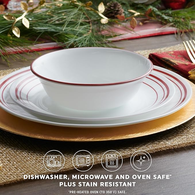Corelle Vitrelle 18-Piece Service for 6 Dinnerware Set, Triple Layer Glass and Chip Resistant, Lightweight Round Plates and Bowls Set, Logan - Image 3