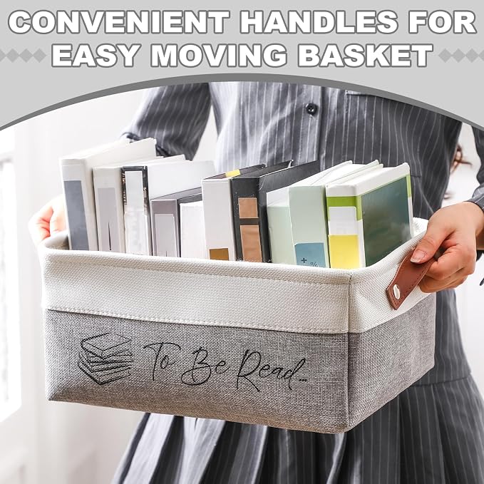 Marsui Book Lover Gifts TBR Book Storage Basket to Be Read List Storage Bin Bookish Accessories Bookworm Gift for Club Members Student Teacher Reading Accessories (White and Gray,Tbr) - Image 3