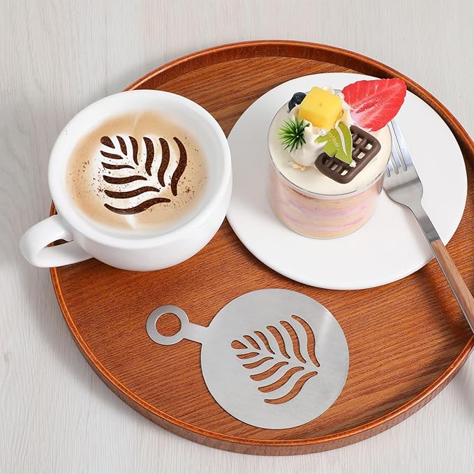 4 Pcs Coffee Stencils Latte Art,Coffee Stencils,Latte Art Stencil with Various Patterns for Cappuccino Lattes Cake Decorating Coffees Shop and Home Use(Silver)