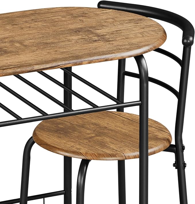 Yaheetech 3-Piece Dining Table Set, Breakfast Bistro Table Set for 2, Small Kitchen and Table Chairs Set of 2 with Metal Frame and Storage Rack for Small Space/Apartment/Dorm Room, Brown - Image 6
