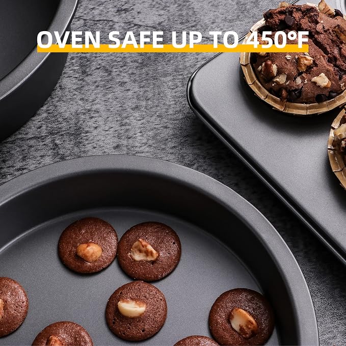 Round Cake Baking Pan, 8 Inch, Shallow Cookie Pans, Layer Cake Pans with Wider Grips, Nonstick Circle Pizza Tin, Huty Duty, Dishwasher Safe, 2 Pieces- Grey - Image 7