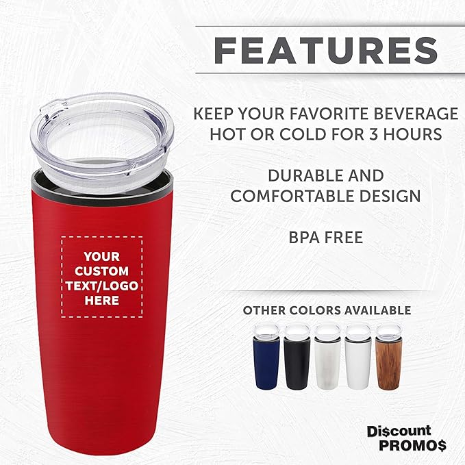 Custom Plastic Tumblers 20 oz Set of 6/12/24 Personalized Bulk Pack with Lids, Ice Coffee Tumbler, To Go Cup Insulated - Red