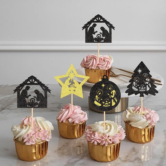 24PCS Christmas Nativity Cupcake Toppers Jesus Birthday Merry Christmas Cupcake Picks For Nativity Scene Religions Chirstmas Decoration Party Decoration - Image 3