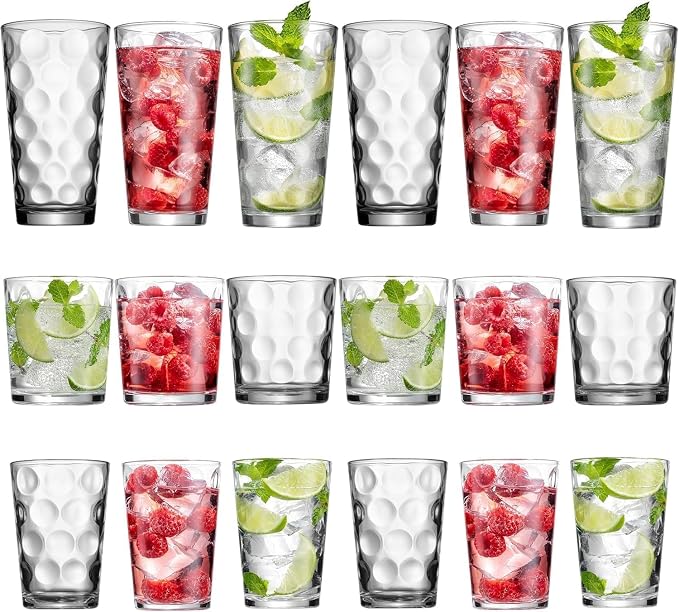 Melrose 18-Piece Family Drinking Glasses Set - Drinking Glassware Set with Highball Cooler, DOF (Double Old Fashioned), and Juice Glasses - 6 Each - Image 13