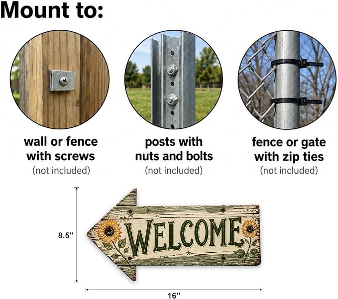 Welcome Left-Pointing Arrow Sign — Die-Cut Metal Directional Wall Decor | barnwood look, rustic, front entry, guest greeting, curb appeal, durable print, ready to hang - Image 3