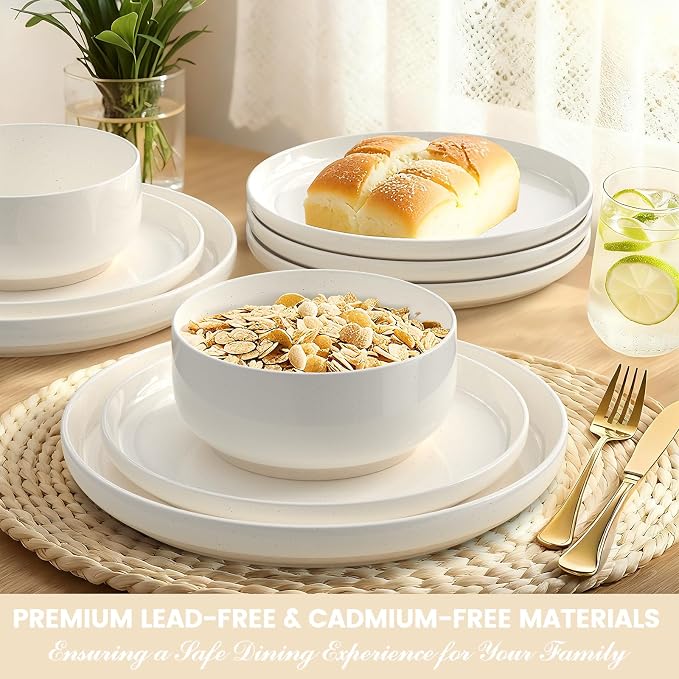 Plates and Bowls Sets, Dinnerware Sets for 4, 12 Pieces Scratch Resistant Dishware Dishes Set, Ceramic Kitchen Dinner Set, Porcelain & Microwave and Dishwasher Safe, Cream White - Image 5