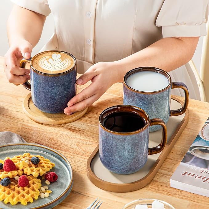 vancasso 16 oz Coffee Mugs Set of 6, Large Ceramic Mug with Handle, Unique Glaze Coffee Cups for Latte, Cappuccino & Hot Cocoa, Dishwasher & Microwave Safe, Blue, Series ONION - Image 8