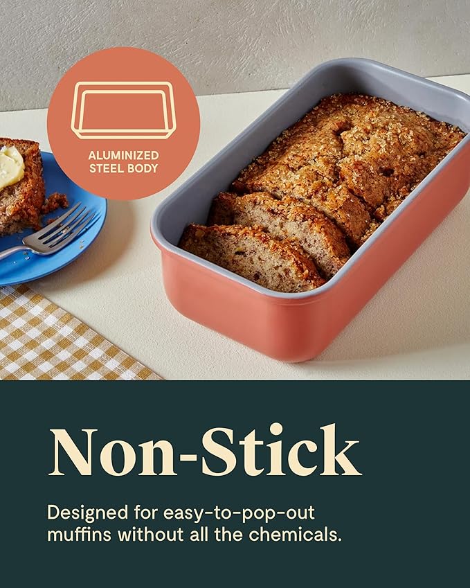 Caraway Non-Stick Ceramic 1 lb Loaf Pan Duo - Naturally Slick Ceramic Coating - Non-Toxic, PTFE & PFOA Free - Perfect for Pound Cakes, Breads, & More - Sage