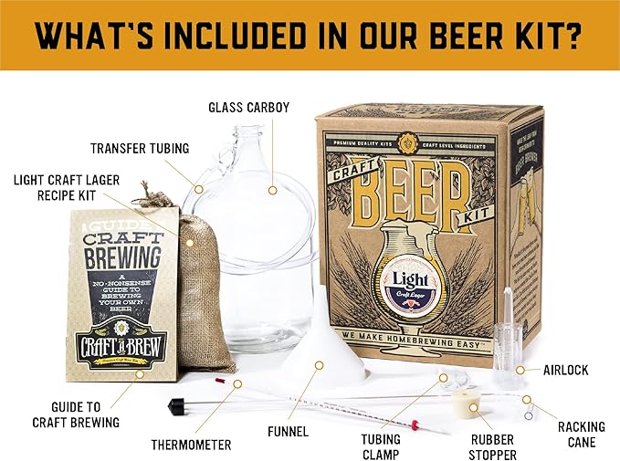 Craft A Brew - Light - Craft Lager - Beer Making Kit - Make Your Own Craft Beer - Complete Equipment and Supplies - Starter Home Brewing Kit - 1 Gallon