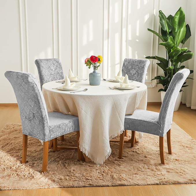 FORCHEER Chair Covers for Dining Chairs Set of 4,Velvet Light Grey Stretch Dining Room Chair Cover Kitchen Parsons Chair Slipcovers (Pack of 4, Velvet Light Grey) - Image 7