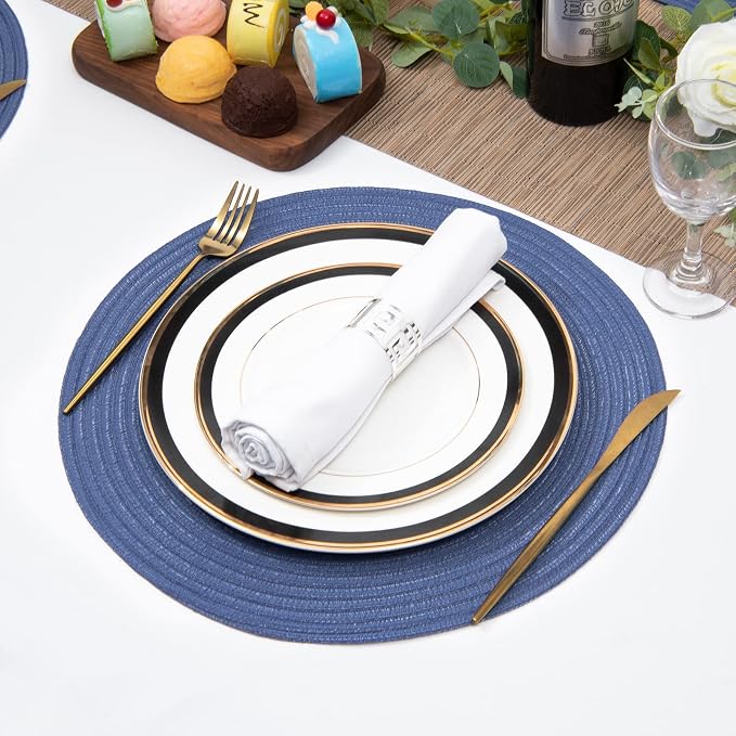 SHACOS Round Placemats Set of 6 Washable 15 inch Round Table Mats Cotton Polyester Woven Braided Place Mats for Dining Table (Sail Blue, 6) - Image 5