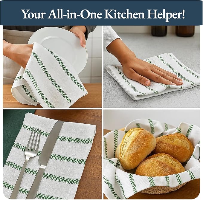 LANE LINEN Kitchen Towel Sets - 6 Pack Cotton Dish Towels for Drying Dishes, 18”x 28”, Hand Towel, Absorbent Tea Towels, Quick Drying Kitchen Towel Set - Christmas Green - Image 4