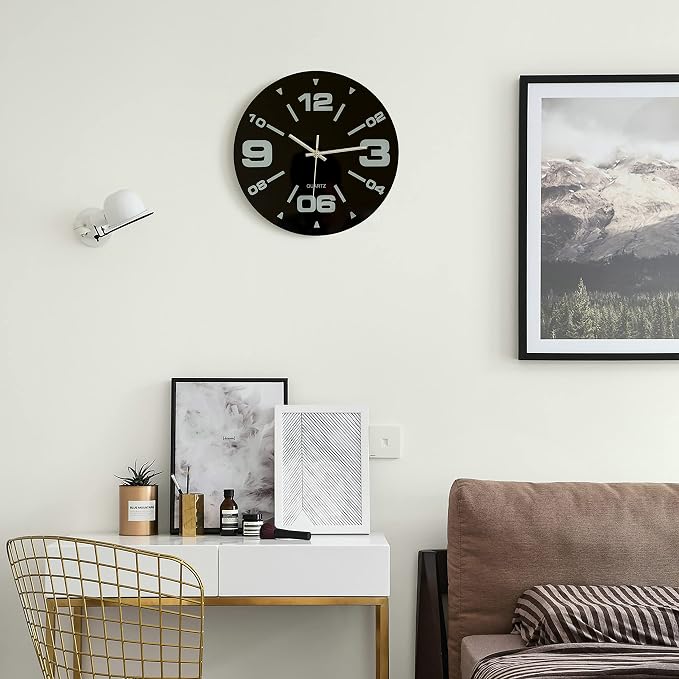 Clockswise Bulk Set of 10 PC 12" Black Decorative Unique Modern Round Glass Wall Clock, for Living Room, Kitchen, Dining or Bedroom, - Image 3