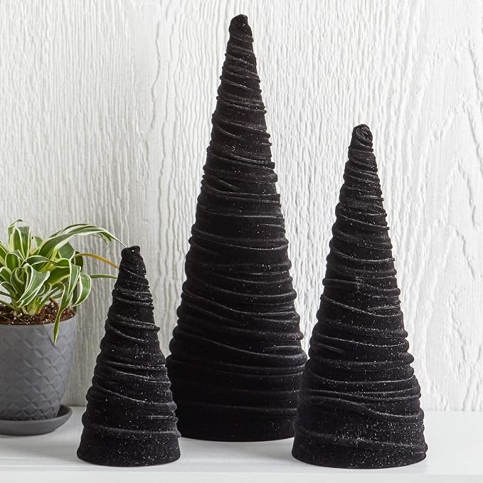 Your Heart's Content Black Velvet Trees Set of 3, Handcrafted Mantel Decor, Valentine Tree Tablescape, Holiday Table Centerpiece, Minimalist Shelf Sitter, Elegant Gift for (Black) - Image 7
