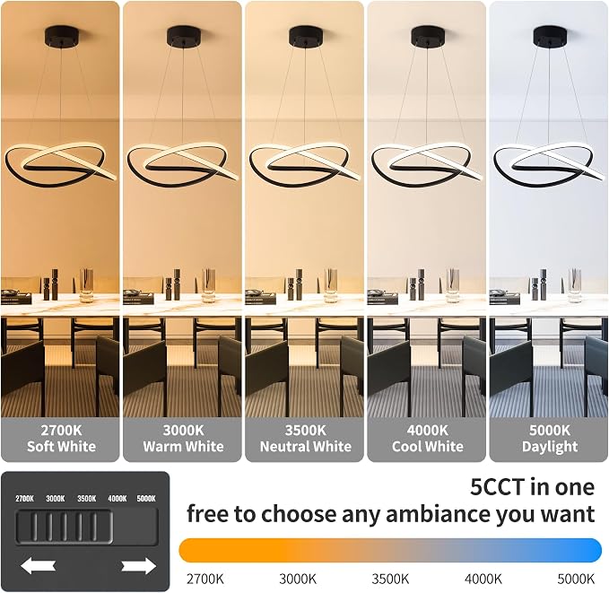 Modern LED Chandelier for Dining Room Pendant Light Fixture 40W | 5CCT/2700K-5000K,Dimmable,For Bedroom,Living Room,Dining Room,Kitchen,Kids Nursery,Home Office - Image 2