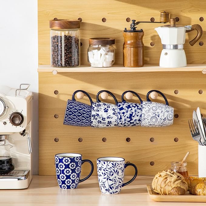 vancasso SELENE Coffee Mugs Set of 6, 12 Oz Porcelain Coffee Cups with Handle, Ceramic Tea Cup for Cappuccino, Latte, Tea, Cocoa, Dishwasher & Microwave Safe Gift Sets, Vintage Blue - Image 7