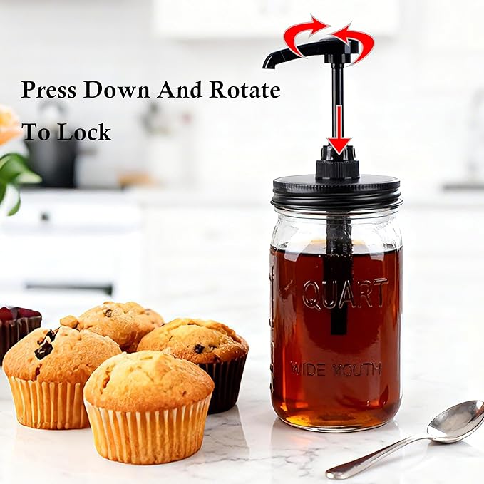 32 oz Mason Syrup Sauce Honey Dispenser Pum Bottle 1 Quart Wide Mouth Glass Coffee Syrup Condiment Ketchup Container Food Grade Airtight & Leak-Proof