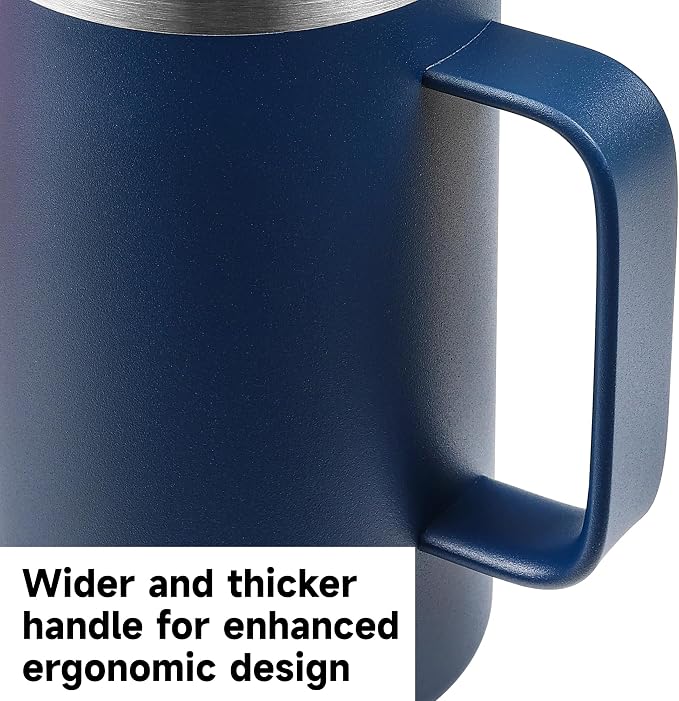 22oz Insulated Coffee Mug with Handle & Leak-Proof Lid - Double Wall Stainless Steel Travel Tumbler Bulk for Commute/Office/Home, Black, 4 Pack - Image 6
