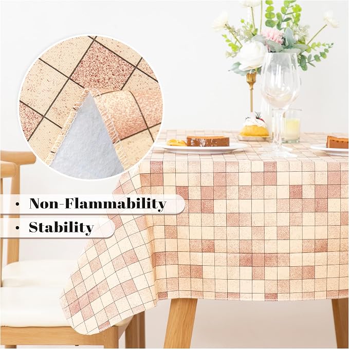 FIFTY FEET 54X54 Inch Square Tablecloth, Vinyl Tablecloth with Flannel Backing Waterproof Table Cloth, Spill Proof Picnic Table Cover for Outdoor/Indoor/Camping/Dining(Brown Plaid) - Image 8