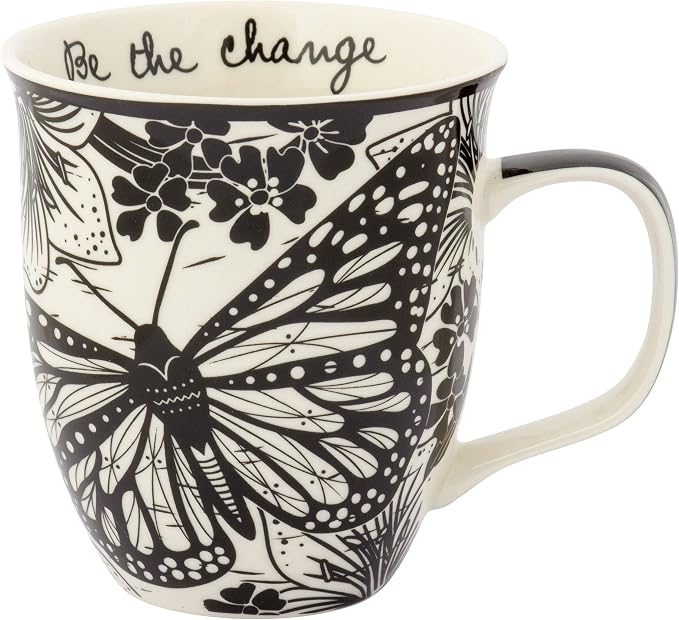 Karma Gifts 14 oz Black and White Boho Mug Butterfly - Cute Coffee and Tea Mug - Ceramic Coffee Mugs for Women and Men by KarmaGifts