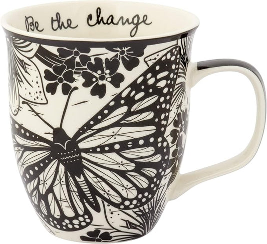 Karma Gifts 14 oz Black and White Boho Mug Butterfly - Cute Coffee and Tea Mug - Ceramic Coffee Mugs for Women and Men by KarmaGifts