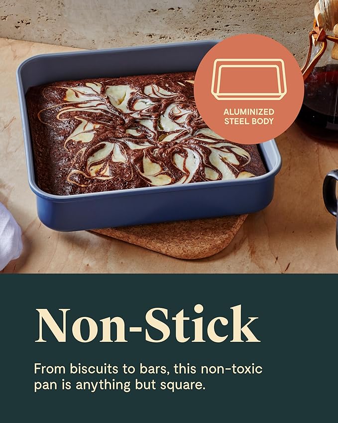 Caraway 9” Square Pan Duo - Non-Stick Ceramic Coating - Free From Forever Chemicals - Cake Pan Perfect for Brownies, Lemon Bars, & More - Black
