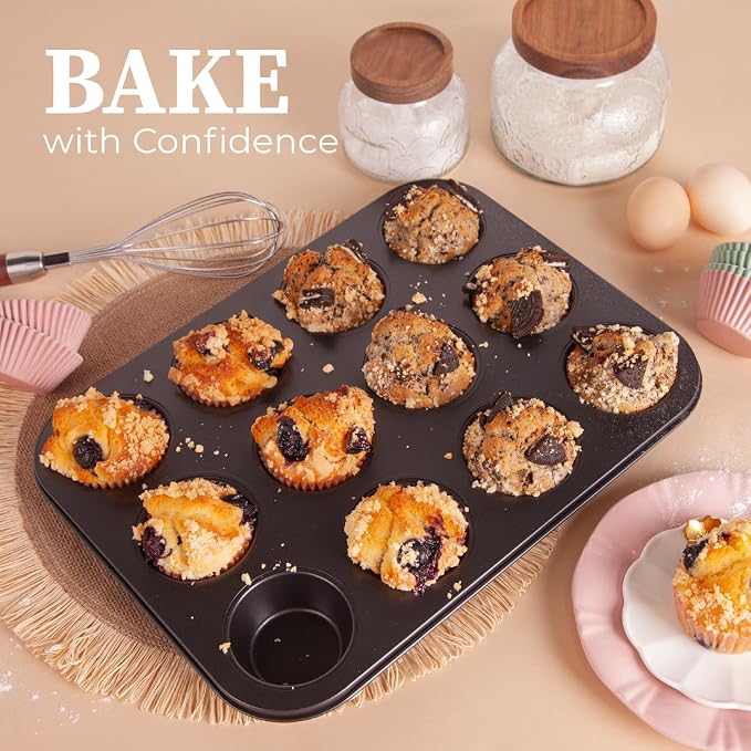 CARTMAN 2-Pack 12-Cup Muffin Pan Set, Carbon Steel Nonstick Cupcake Tin | Includes 200 liners, durable carbon steel, nonstick release, for cupcakes, muffins, egg bites, brownies, oven safe 450°F - Image 2
