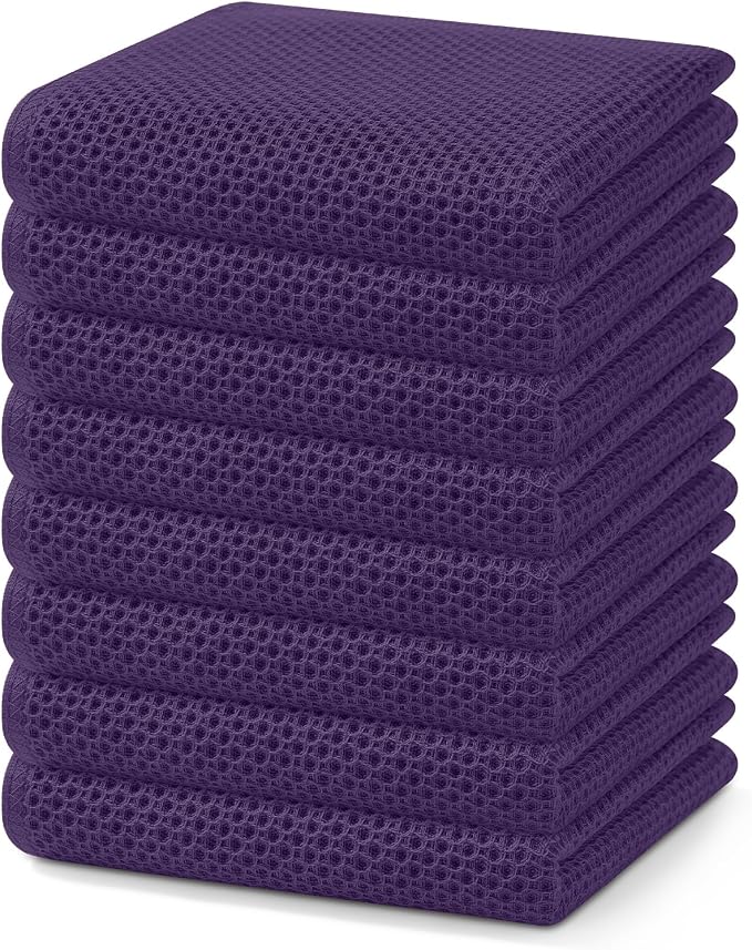 Homaxy 100% Cotton Waffle Weave Kitchen Dish Towels 8-Pack, Eggplant | 13 x 28 Inches, Ultra Soft Absorbent Dish Towels, Quick Drying Cleaning Towels by Homaxy
