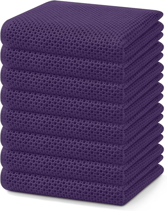 Homaxy 100% Cotton Waffle Weave Kitchen Dish Towels 8-Pack, Eggplant | 13 x 28 Inches, Ultra Soft Absorbent Dish Towels, Quick Drying Cleaning Towels by Homaxy