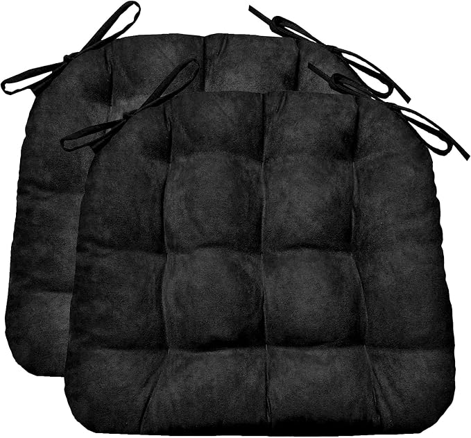 Barnett Home Decor Microsuede Dining Chair Cushions, 16.5 x 18, Pack of 2 – Black – Reversible, Machine Washable by BarnettHomeDecor