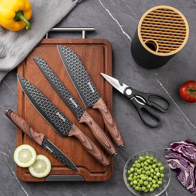 Kitchen Knife Set With Block,6-Piece Professional Chef Cooking Knives Set For Kitchen,Non-Stick Stainless Steel Knife Block Set - Image 3