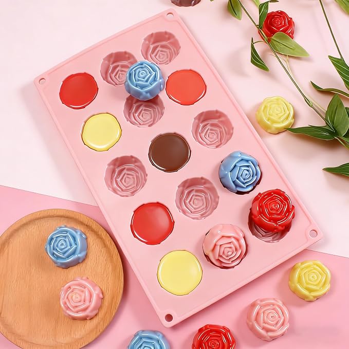 2 Pcs 15-Cavity Rose Flower Silicone Mold Non-Stick Fondant Molds for Cake Decorating Sugarcraft Candy Chocolate Ice Cube Resin Clay Kitchen Baking Tools - Image 3