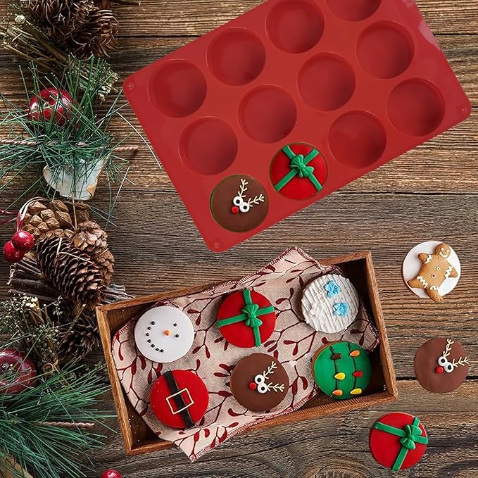 2 Pcs Round Chocolate Cookie Molds, SAGOOITS 12-Cavity Cylinder Chocolate Cover Cookie Silicone Molds for Candy Mini Cakes Jelly Baking