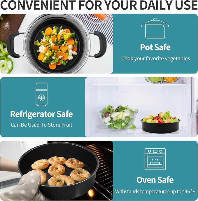 P&P CHEF 4/6/8/9.5 Inch Cake Pan Set, Non-stick Baking Pans for Cake, 4Pcs | Round Cake Baking Tins for Tier Smash Cakes, Bread, Non-Toxic & Solid, Stainless Steel Core & Leak-Proof, Black - Image 5