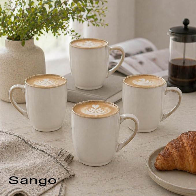 SANGO Resona Moss Stoneware Heat Resistant Coffee Mugs, Microwave and Oven Safe, 12 oz, White, 4 Count - Image 9