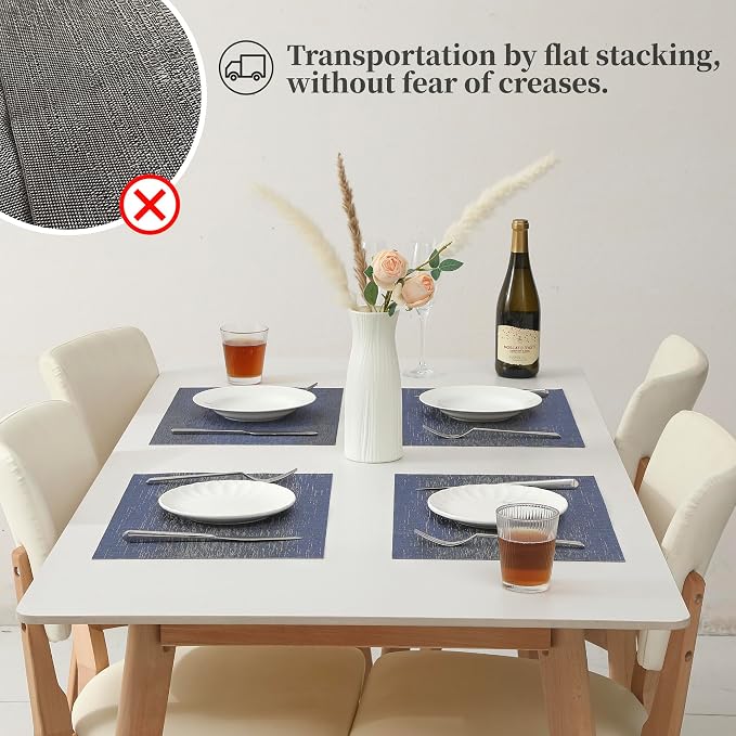 Leetaltree Denim Blue Placemats Set of 4 - Heat Resistant Non-Slip Place mats for Dining Table, Washable Durable PVC Vinyl Woven Table Mats（Denim Blue, 4） - Image 6