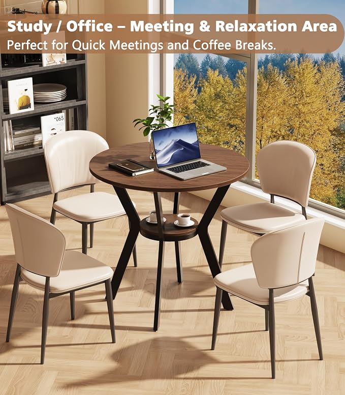 MECHYIN 31.5" Round Dining Table for 2-4, Farmhouse Small Kitchen Table with Storage, Space Saving Circle Table, Rustic Wood Dining Room Tables with Metal Legs for Kitchen, Dining Room, Apartment - Image 8
