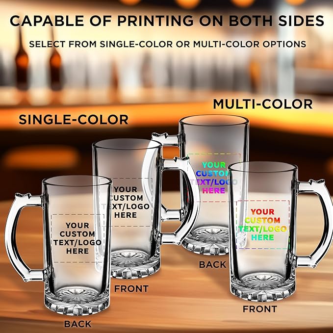 DISCOUNT PROMOS Custom Glass Beer Mug 16 oz. Set of 100, Personalized Bulk Pack - Great for Wedding Favors, Groomsmen Gifts, Birthday Gifts - Clear Bottom Color