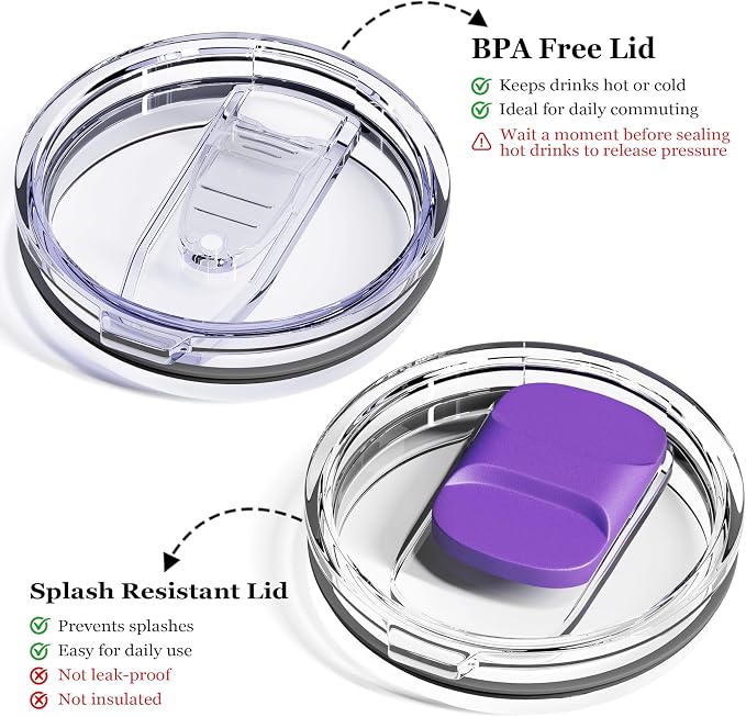 12oz Insulated Coffee Mug with Lid – Includes Two Lids, Stainless Steel Coffee Travel Mug with Handle, Double Wall Vacuum Insulated Camping Mug for Home, Office & Outdoor, Dark Purple - Image 3