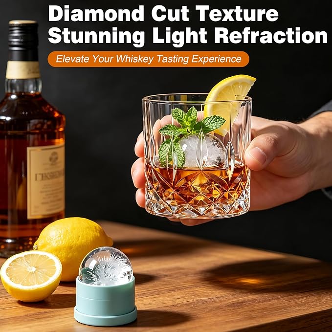 QUMMFA Whiskey Glasses, Set of 16 (8 Rocks Glasses 8 Whiskey Ice Ball Molds), 11 OZ Old Fashioned Glass for Bourbon Vodka Scotch, Crystal Cocktail Glasses in Gift Box, Gifts for Men - Image 8