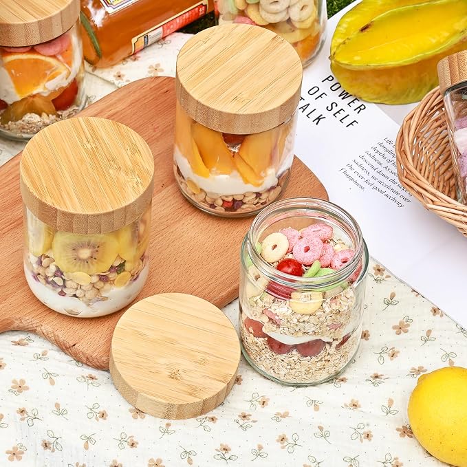 6 Pack 16oz Glass Overnight Oats Jars - Airtight Containers with Bamboo Lids, Wide Mouth Mason Jars for Salad, Yogurt, Snacks & Food Storage - Image 2