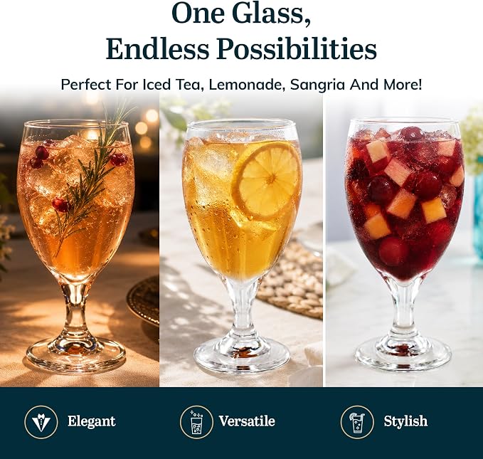 Libbey Classic Glass Goblets Set of 12, Stemmed Water & Tea Glasses | 16.25 oz Capacity for Iced Tea, Lemonade, Sangria, and More with Stemmed Design and Dishwasher-Safe Cleanup - Image 7