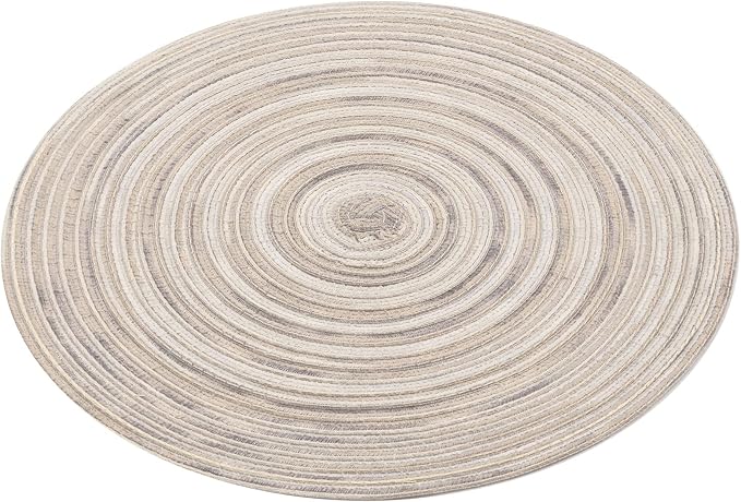 SHACOS Round Braided Placemats 15 inch Set of 6 Washable Kitchen Table Placemats for Home Wedding Party (Rainbow Gray, 6) - Image 3