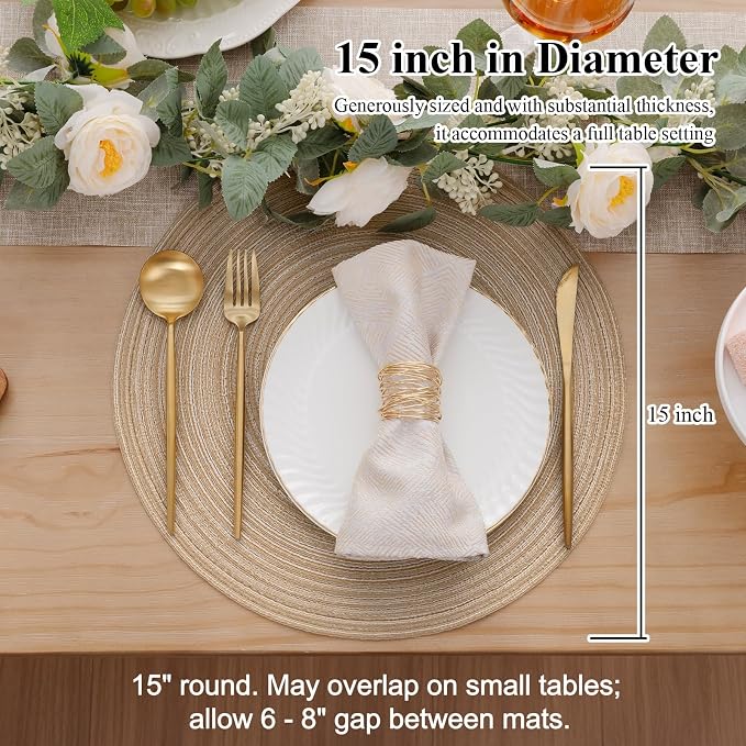 SHACOS 15 inch Round Placemats Set of 6, Cotton Polyester Woven Braided Place Mats, Washable Heat Resistant Non Slip Table Mats for Kitchen Dining Table (Beige, 6) - Image 3